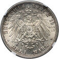 Niemcy, 3 marki 1911 D, 90. rocznica urodzin Lutipolda, NGC MS62