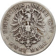 Niemcy, Bawaria, Ludwik II, 2 marki 1877 D, Monachium
