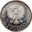 Polska, III RP, 100000 złotych 1990, Solidarność, Typ A, prooflike