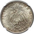 Niemcy, 3 marki 1911 D, 90. rocznica urodzin Lutipolda, NGC MS64