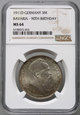 Niemcy, 3 marki 1911 D, 90. rocznica urodzin Lutipolda, NGC MS64