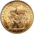820. Francja, 20 franków, 1910, Kogut