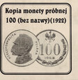 Polska, 100 marek 1922 Piłsudski, próba, KOPIA, Kremnica