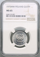 Polska, PRL, 1 złoty 1975 ze znakiem, NGC MS65