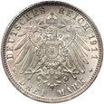 312. Niemcy, Bawaria, 3 marki 1911 D, 90. urodziny księcia Luitpolda