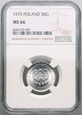 Polska, PRL, 50 groszy 1975, NGC MS66