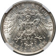 Niemcy, 2 marki 1913 A, 25 rocznica panowania Wilhelma II, NGC MS64