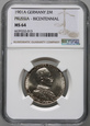 Niemcy, 2 marki 1913 A, 25 rocznica panowania Wilhelma II, NGC MS64