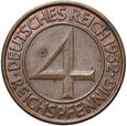 Niemcy, Republika Weimarska, 4 reichspfennigi 1932 J