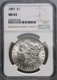 #AJ# USA, dolar 1887, Filadelfia, Morgan, NGC MS63