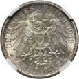 Niemcy, 2 marki 1913 A, 25 rocznica panowania Wilhelma II, NGC MS65