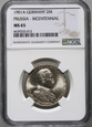 Niemcy, 2 marki 1913 A, 25 rocznica panowania Wilhelma II, NGC MS65