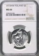 PRL, 5 złotych 1973, rybak, NGC MS66