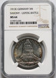 Niemcy, Saksonia, Fryderyk August III, 3 marki 1913 E, NGC MS 64