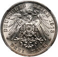 Niemcy, Saksonia, Fryderyk August III, 3 marki 1913 E, NGC MS 64