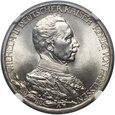 Niemcy, 3 marki 1913 A, 25 rocznica panowania Wilhelma II, NGC MS65