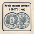 Polska, 1 złoty 1928 próba, KOPIA, Kremnica