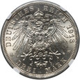 Niemcy, 3 marki 1913 A, 25 rocznica panowania Wilhelma II, NGC MS64