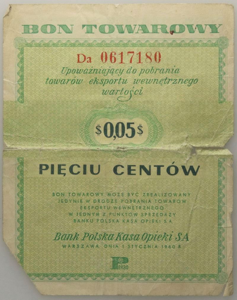 12. Polska, Pewex, 5 centów 1960, seria Da