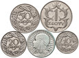 11. II RP, zestaw 5 monet obiegowych od 10 gr do 2 zł, 1923-1933 #BM