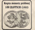 Polska, 100 złotych 1925, M. Kopernik (duży) próba, KOPIA, Kremnica