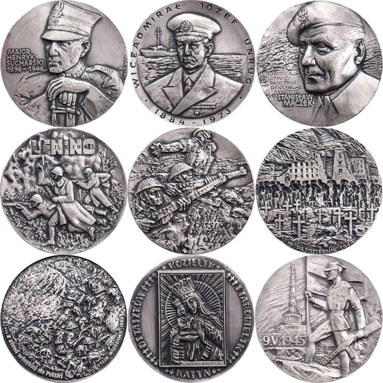 Zestaw 9 szt. medali o tematyce wojskowo - historycznej