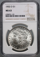 #AJ# USA, dolar 1902 O, Morgan, NGC MS63