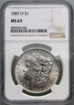 #AJ# USA, dolar 1883 O, Morgan, NGC MS63