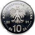 Polska, III RP, 10 zł 2001, Jan III Sobieski, półpostać, NGC PF69