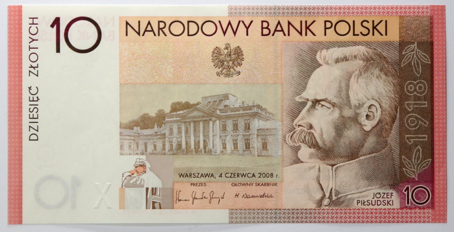 Polska, III RP, 10 złotych 2008, Niepodległość - Józef Piłsudski