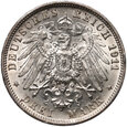 317. Niemcy, Wirtembergia, 3 marki 1911 F, 25 Rocznica Ślubu