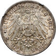 Niemcy, Wirtembergia, Wilhelm II,3 marki 1911 F, Srebrne Gody,NGCMS63