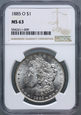 #AJ# USA, dolar 1885 O, Morgan, NGC MS63