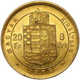 Węgry, Franciszek Józef I, 20 franków/8 forintów, 1873
