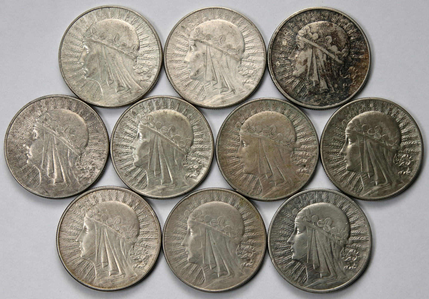 443. Polska, II RP, 10 x 10 złotych 1932-1933, Głowa kobiety