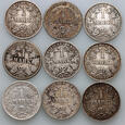 #AP# Niemcy, 9 x 1 marka z lat 1875-1907 