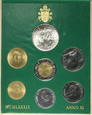 29. Watykan, zestaw 7 monet, od 10 do 1000 lirów, 1989