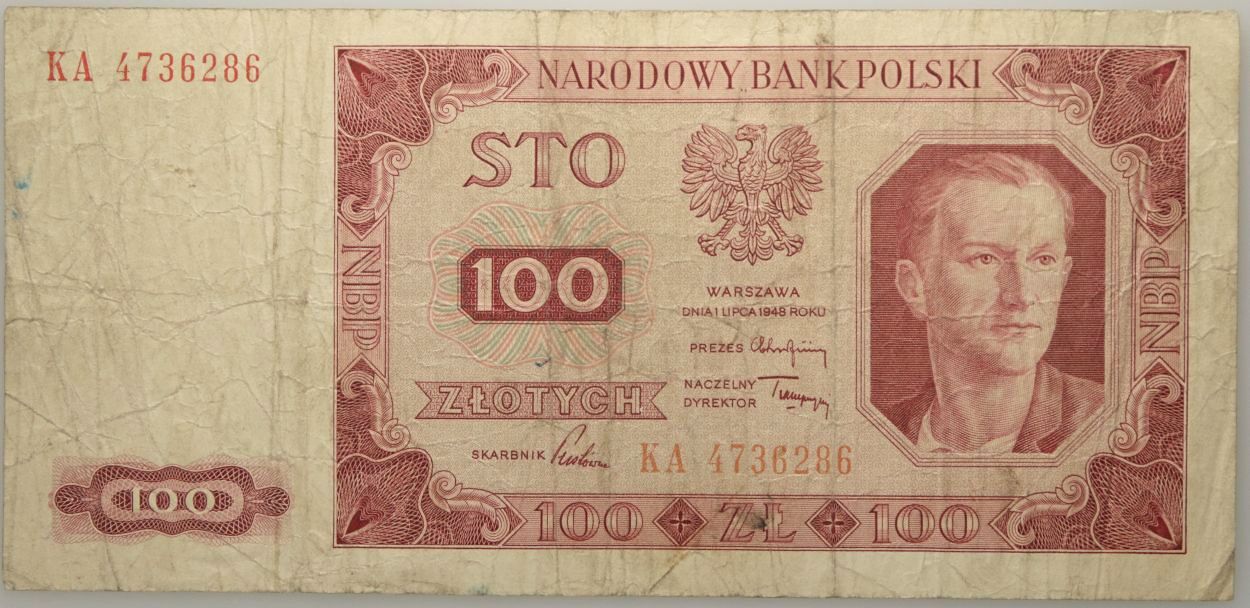 10. Polska, 100 złotych 1948, seria KA