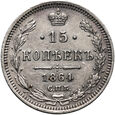 Rosja, Aleksander II, 15 kopiejek 1864 СПБ-НФ, Petersburg