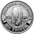 Dania, 100 koron 2007, Niedźwiedź Polarny, 1 uncja srebra