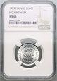 Polska, PRL, 1 złoty 1975 bez znaku, NGC MS65