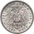 Niemcy, Badenia, 3 marki 1908 G, Fryderyk II