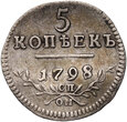 Rosja, Paweł I, 5 kopiejek 1798 CP OM, Petersburg