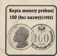 Polska, 100 marek 1922 Piłsudski, próba, KOPIA, Kremnica