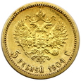 1907. Rosja, Mikołaj II, 5 Rubli 1904  (АР) rok 
