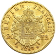 1438. Francja, Napoleon III  20 Franków 1867 (A) Paryż