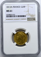 1592. Francja, Napoleon 20 Franków 1813 A Paryż NGC MS 61