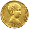1786. Hiszpania, Alfonso XIII 20 Pesetas 1890 rok 