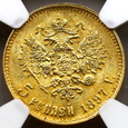 2206. Rosja, Mikołaj II, 5 Rubli 1897 rok (АГ)  rok  NGC MS 63 !