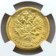 1366. Rosja, Mikołaj II, 5 Rubli 1904 rok AP, NGC MS 66